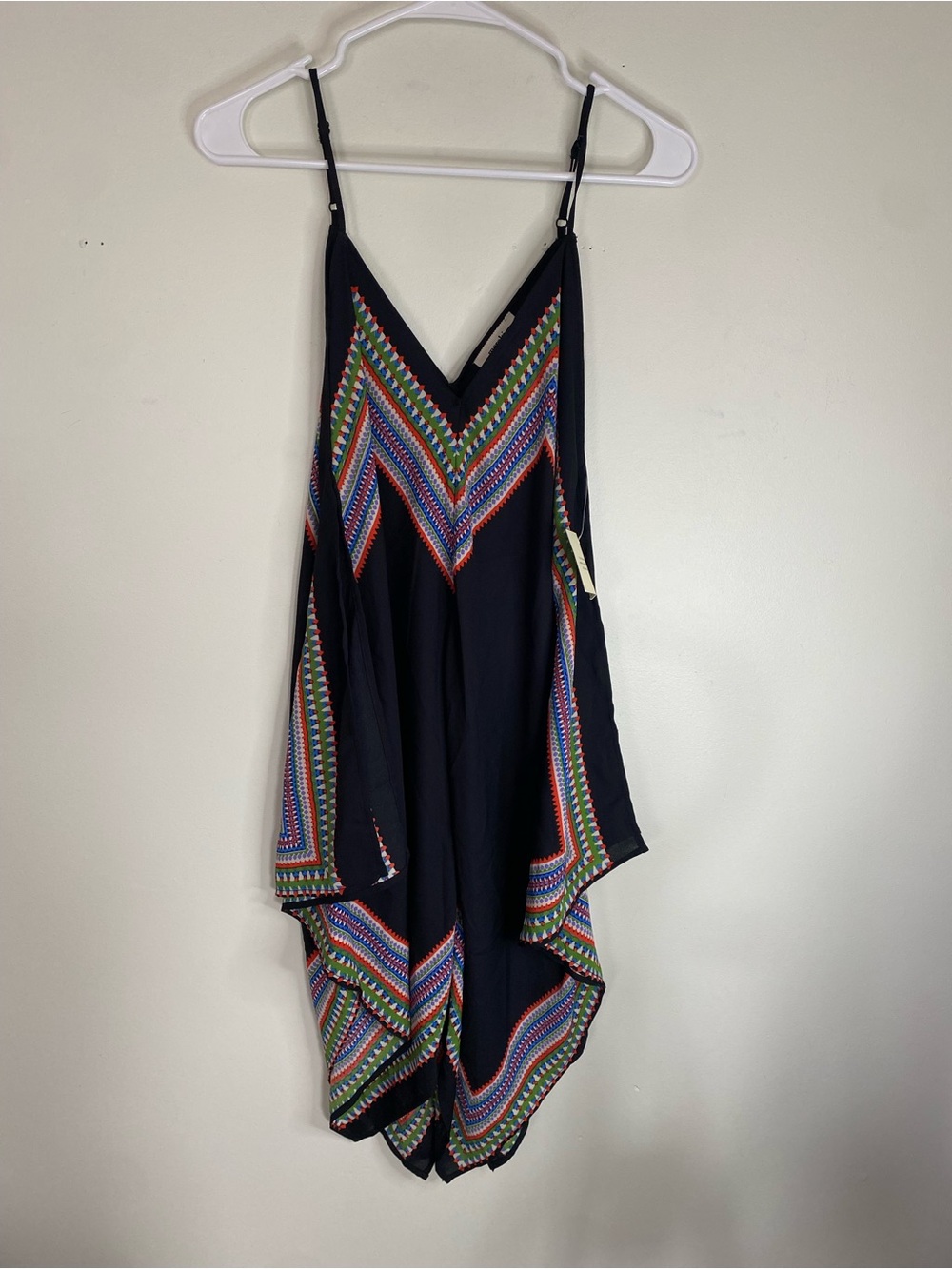 meraki Navy Asymmetrical Chevron-Print Slip Mini Dress
